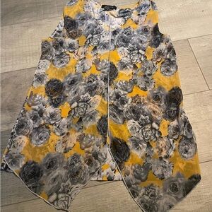 Floral Sleeveless Top - Yellow and Gray